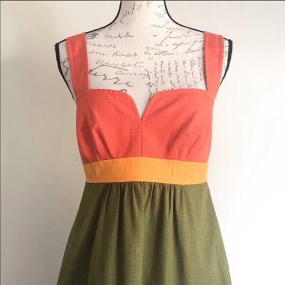 TRINA TURK Fall Silk Cotton Color Block Midi Dress 4 - Picture 7 of 9